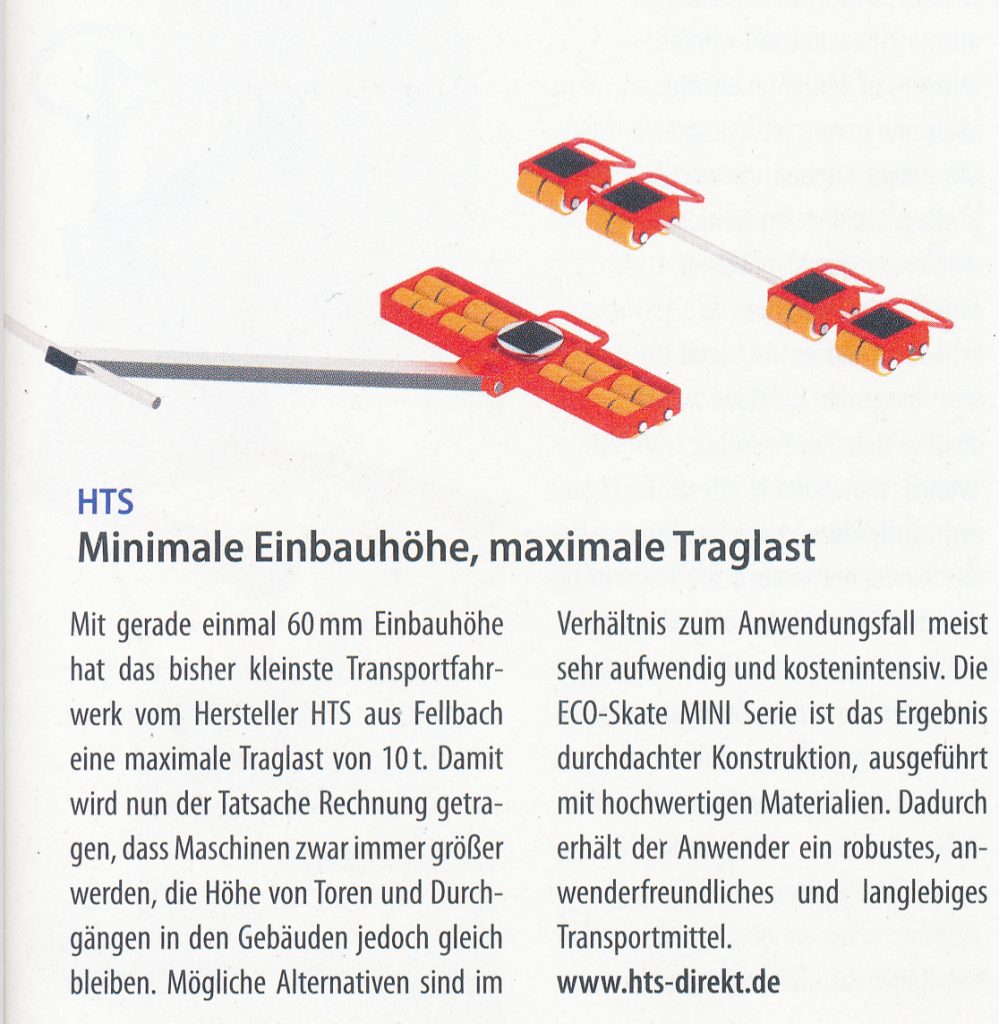 Minimale Einbauhöhe, maximale Traglast - Produktion - Beste Produkte 01/2018