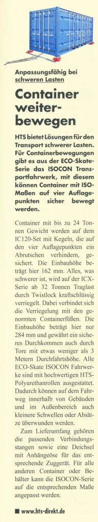 Betriebstechnik 6/7 2015 - HTS - Anpassungsfähig bei schweren Lasten - Container weiterbewegen