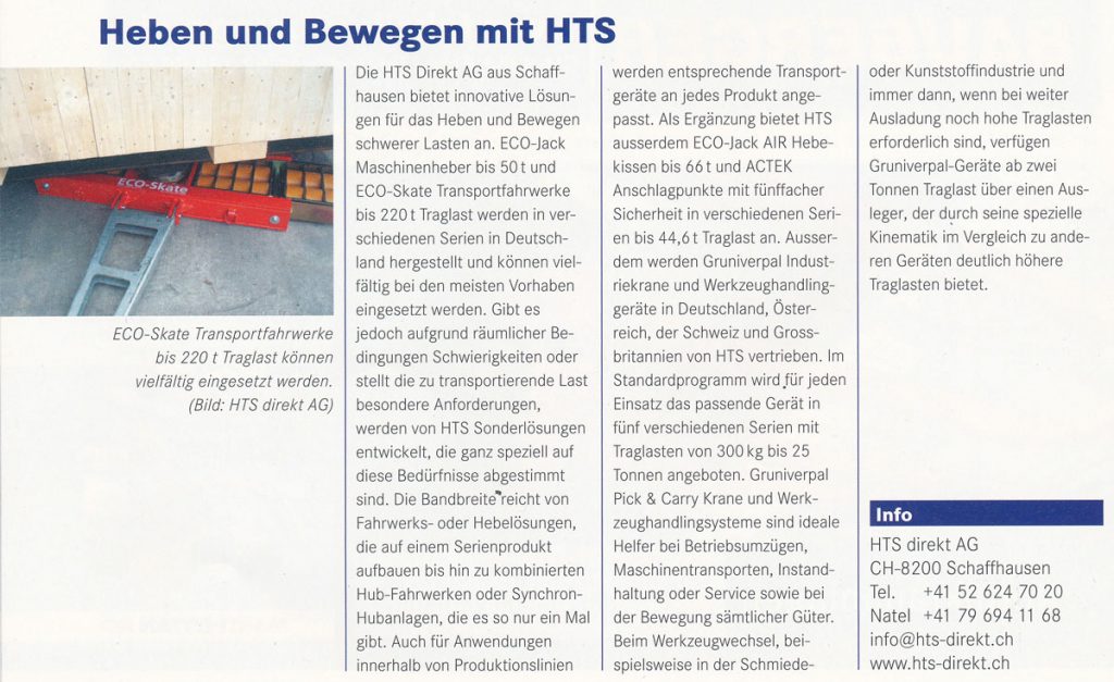 MH Material-Handling 09/2012 - Heben und Bewegen mit HTS