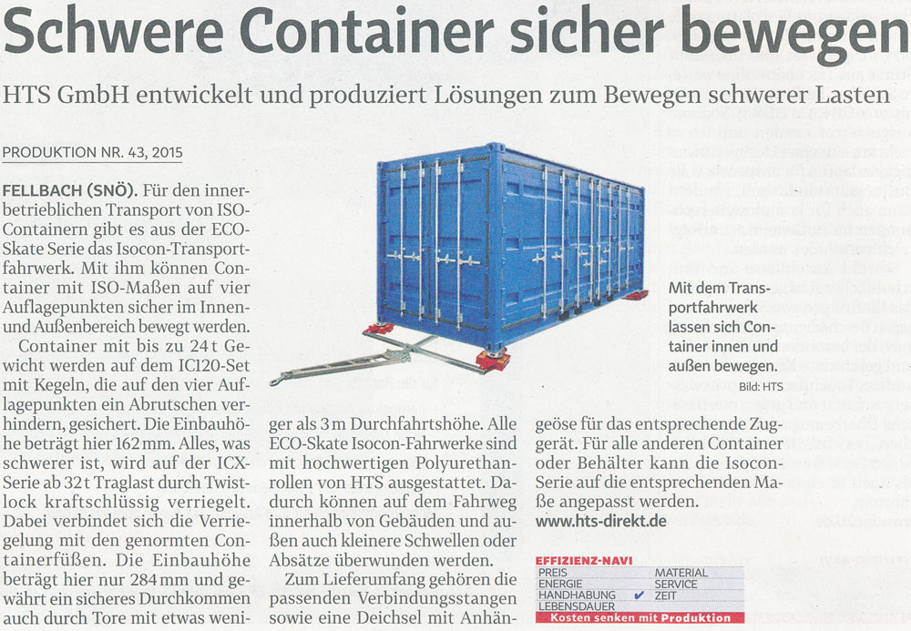 Produktion 43/2015 - HTS - Schwere Container sicher bewegen